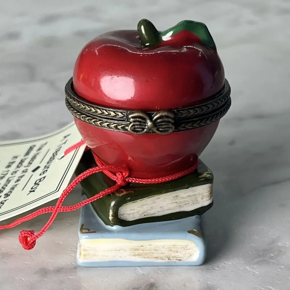 Ceramic apple & books ring or trinket box - Treasures Box teacher gift school
